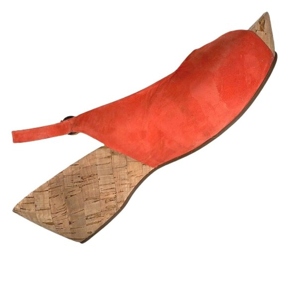 VIA SPIGA Papaya Suede Slingback Slide On Cork Wedge Heel Sz 7.5M Peep Toe Shoes - Picture 4 of 11